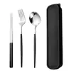 Acero Inoxidable Vajilla Portátil Palillos Portugueses Set de Cuchara y Tenedor Vajilla Portátil para Exteriores Estudiante Caja Portátil de Tres Piezas