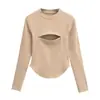Camiseta de Manga Larga con Cremallera en el Pecho y Cuello Redondo Estilo Americano Sexy para Mujer, Nueva Camisa Top Ajustada Adelgazante con Base Curva para Otoño e Invierno