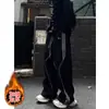 Calça Esportiva Casual Reta Preta de Veludo Grossa, Quente, Solta e Confortável para Outono e Inverno, Calça Versátil para Uso Diário