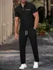 Terno Masculino Casual Moda Negócios Quatro Estações Tricô Gola Lapela Manga Curta Calças