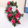 Vime de Rosa Artificial Pendurado na Parede Flor de Seda Vime de Rosa de 16 Cabeças Flor Falsa Planta de Teto Decoração de Flor Artificial
