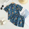 Conjunto Infantil 2025 Estilo Verão Estilo Coreano Solto Imitação Jeans para Meninos e Meninas, Conjunto Infantil de Duas Peças de Shorts de Manga Curta Estampado