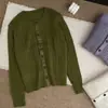 Cárdigan de punto trenzado morado y verde estilo retro coreano, suéter abrigo versátil de cuello redondo