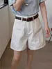 Shorts de Mezclilla Blancos de Tiro Alto Rectos para Mujer en Verano, Talla Grande para Adelgazar, Holgados Casuales de Línea A de Pierna Ancha Hot Pants