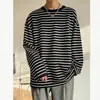 Camiseta de rayas, nueva colección otoño/invierno para hombre, estilo coreano, estampado digital, moderna y versátil, cuello redondo, manga larga, prenda interior para mujer