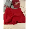 ¡Hace que las piernas se vean largas! Falda corta de lino ajustada con cremallera lateral roja y abertura para mujer Verano 2026 Nuevo Anti-exposición