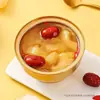 Pera Cozida com Tremella Pera Assada Frutas em Conserva Alimentos Enlatados Pronto para Comer Tigela Dourada Pera Cozida com Tremella Sopa de Tremella Açúcar de Rocha Pera Cozida com Tremella