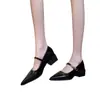 Zapatos Mary Jane de punta estilo francés con una sola correa de hebilla, versátiles para mujer, nuevo modelo otoño 2026, tacón grueso, zapatos de cuero negro