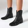 Botas de Mujer Otoño 2026 Botas Cortas Europeas Occidentales Simples Estrellas Huecas Color Sólido Punta Cuadrada Tacón Cuadrado Botas de Moda Botines
