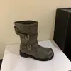 Primeiro Encontro Fivela de Cinto Estilo Ji Retro Botas de Motocicleta Cano Curto Tornozelo Bico Redondo Salto Grosso Salto Médio Botas da Moda Botas Versáteis para Montaria
