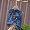 Chaleco de Algodón Puro para Niños y Niñas, Nuevo Camiseta sin Mangas de Verano Tie-Dye Versátil Elegante con Estampado de Dibujos Animados