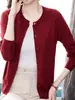 Cárdigan de punto para mujer, nuevo estilo de principios de otoño, manga larga, color liso, cuello redondo, abrigo fino, prenda exterior, suéter, tejido de punto