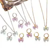 Collar con Lazo Elegante Estilo Europeo Pendientes para Mujer Moda de Lujo Ligero Acero Inoxidable de Alta Calidad Juego de Cierres para Pendientes
