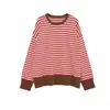 Ropa de Mujer al por Mayor Transfronteriza Otoño e Invierno 2025 Nuevo Estilo Europeo y Americano Camisetas Sueltas Casuales Rayadas Sudaderas de Cuello Redondo