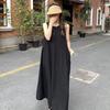 Japonês-coreano Backless Férias Alça sem mangas vestido colete feminino de verão design nicho solto branco praia vestido longo