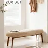 Banco Largo de Madera Maciza Estilo Wabi-Sabi para Uso Doméstico, Banco para Cambiarse los Zapatos en la Entrada, Banco al Pie de la Cama en el Dormitorio, Banco de Descanso para Sofá en la Sala de Estar con Tapicería Suave
