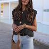 Colete de Tricô para Comércio Exterior Europeu e Americano Design de Ponto Grosso Feminino Senso de Design Botão Grande Elegante Casual Cor Sólida Bolso Colete Suéter