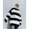 Suéter Masculino de Veludo de Visão Listrado Lavado Gola Redonda Pulôver Casual Tendência Solto Manga Longa Juventude Inverno Cor Pura Regular