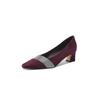 Zapatos de Trabajo de Piel de Oveja Negra para Viajeros, Nuevos para Mujer, Combinan con Todo, Cuatro Estaciones, Tacón Medio Grueso, Pedrería, Boca Baja, Elegantes Zapatos de Capa Única OL
