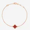 Nueva Versión de Alta Gama del Mini Pulsera de Trébol de Cuatro Hojas para Mujer, Chapado en Oro Rosa de 18 Quilates, Ágata Roja, Mismo Estilo que Influencers Populares, Transmisión en Vivo