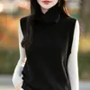 Chaleco de Punto de Cuello Alto de Lana Pura para la Primavera 2026 Color Sólido Holgado Versátil Sin Mangas Suéter Chaleco Top