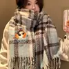 Bufanda Cuadros Bordada de Pingüino Lindo para Mujer, Bufanda Tejida de Otoño e Invierno, Engrosada para Calidez, Protección contra el Frío, Protección del Cuello y como Chal