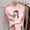 Ropa interior térmica para niñas: Colección Otoño/Invierno 2026, cuello semi-alto, camiseta de manga larga cepillada, top térmico de forro polar para niños