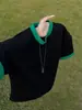 Camiseta de Verano para Hombre de Manga Corta con Bloques de Color Estilo Americano, Moderna, Holgada, Cuello Pequeño, Corte Limpio, Hombro Normal, Manga Media