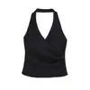 DS26007-26 Camisola básica de tirantes estilo europeo y americano para verano, ajustada, con cuello en V, sin espalda y con copas en el pecho