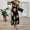 Transfronterizo Verano 2025 Amazon Aliexpress Comercio Exterior Falda Venta Caliente Nuevo Vestido Estampado de Mujer con Cuello en V