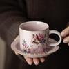 Polvo Horno Ru flor gato taza de café taza de té de la tarde traje de platillo se puede elevar cerámica hogar oficina té taza de café taza