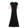 AliExpress Vestido Largo de Punto Estilo Francés Estilo Chanel Manga de Encaje de un Solo Botón Larga Cola de Pez para Mujer