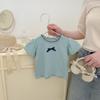 Camiseta Delgada de Verano para Niñas Estilo Occidental Bebé Dulce Lazo Combinable Manga Corta Moda Bebé Ropa de Media Manga