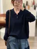 Nuevo Estilo Otoño/Invierno 2026 Suéter de Lana Pullover para Mujer con Cuello de Solapa, Mangas Largas Elegantes, Diseño Sencillo, Tejido de Punto de Corte Holgado