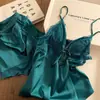 Pijama Sexy de Tirantes de Seda de Hielo de Lujo Accesible para Mujer 2025 Nuevo Verano Estilo Encaje Pura Pasión Ropa Fresca para Casa para Mujer