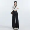 Jeans de Pierna Ancha de Mezclilla para Mujer en Otoño Nuevos Sueltos de Cintura Alta Pantalones Rectos Americanos