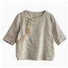 Camiseta de algodón y lino de verano, holgada, elegante y única, estilo vintage, con cuello redondo.