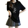 Camiseta Manga Curta Bordada em Bambu Estilo Chinês Plus Size para Mulheres Verão Nova Solta com Efeito Emagrecedor Top