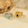 Anillo francés de acero de titanio con incrustaciones de piedra natural, nicho multicolor, para mujer, acero inoxidable, temperamento europeo, apertura ajustable
