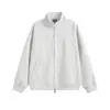 Sudadera con capucha y cuello alto color gris claro para hombre, estilo americano de otoño, chaqueta con doble cremallera, peso pesado, rígida, corte limpio, prenda exterior