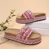 Chinelos da moda boêmia europeia e americana, chinelos de estilo étnico transfronteiriço com sola grossa, sapatos de praia de corda de cânhamo tamanho grande, preto