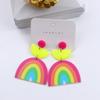 Nova cor fluorescente geométrica arco-íris brincos orelha jóias costura semicírculo brincos moda personalidade brincos simples para as mulheres
