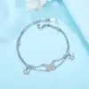 Pulseira de Corrente Dupla com Borboleta Incrustada em Pedra de Cobre Branco Mais Vendida Atravessando Fronteiras, Nicho e Versátil com um Toque de Luxo, Presente para Família e Amigos, Mulheres