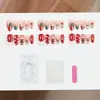Uñas postizas temáticas de Navidad, diseño de árbol de Navidad de dibujos animados en relieve 3D, uñas artificiales de forma almendrada estilo francés