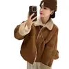 Outono e Inverno Feminino Estilo Melaude Conjunto Curto Solto Espessado Quente Pele de Lã de Cordeiro Peça Única Jaqueta de Algodão Top