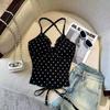 Camisole Feminina de Alça com Laço, Estampa de Bolinhas Picantes Estilo Sweet Spice, Peça de Roupa Externa de Verão com Senso de Design, Nicho, Costas Abertas Sexy