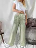 Moda Feminina Nova Outono e Inverno 2025 Amazon Europeia e Americana Transfronteiriça Soltos Listrados Bolso Moda Casual Calças de Perna Larga para Mulheres
