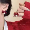 Brincos de Miçangas com Laço Vermelho para Outono e Inverno para Mulheres, Brincos de Alta Qualidade, Novos Brincos Vermelhos Estilo Chinês 2025