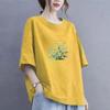 Gordo mm Talla Grande Algodón Cuello Redondo Camiseta de Manga Corta para Madre Verano para Mujer Holgada Casual Moda Estampada Efecto Adelgazante Top
