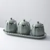 Conjunto Criativo de Garrafa de Tempero e Pote de Tempero de Cerâmica para Cozinha Doméstica, Pote para Tempero Gourmet em Pó, Óleo de Abóbora, Sal, Caixa de Tempero